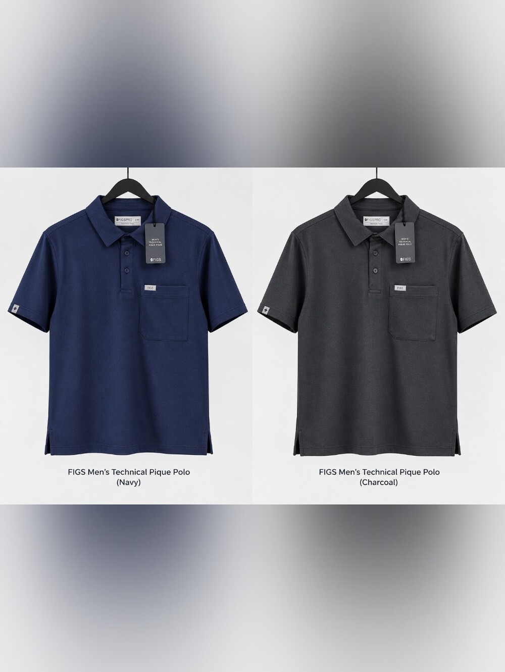 NWT Lot of 2 Mens  Figs Scrubs Black and Navy Technical Pique  Polos